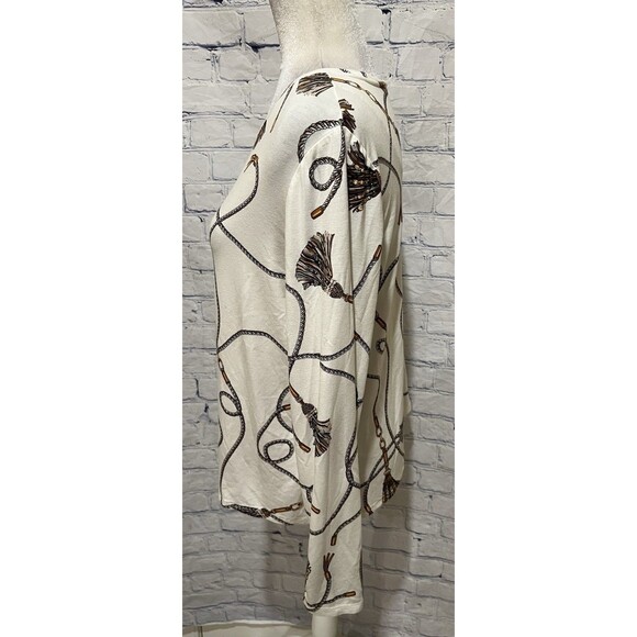 Women’s Chico’s Chicos Top White Chain Tassels Long Sleeve Blouse Large/2/12 - Picture 2 of 6